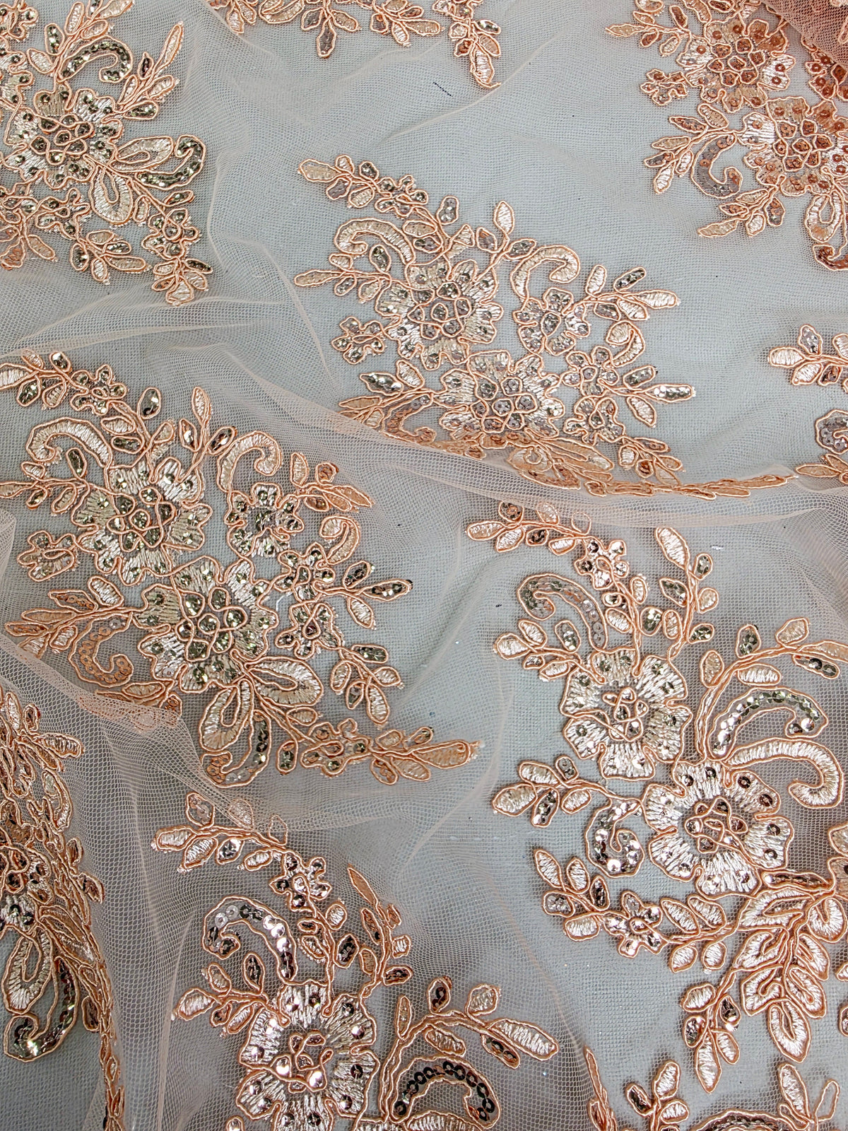 Tul Bordado Con Diseño Floral Con Lentejuela HH039 ideal para vestidos de noche de boda y de XV años – tela por metro Ceremonia Textil