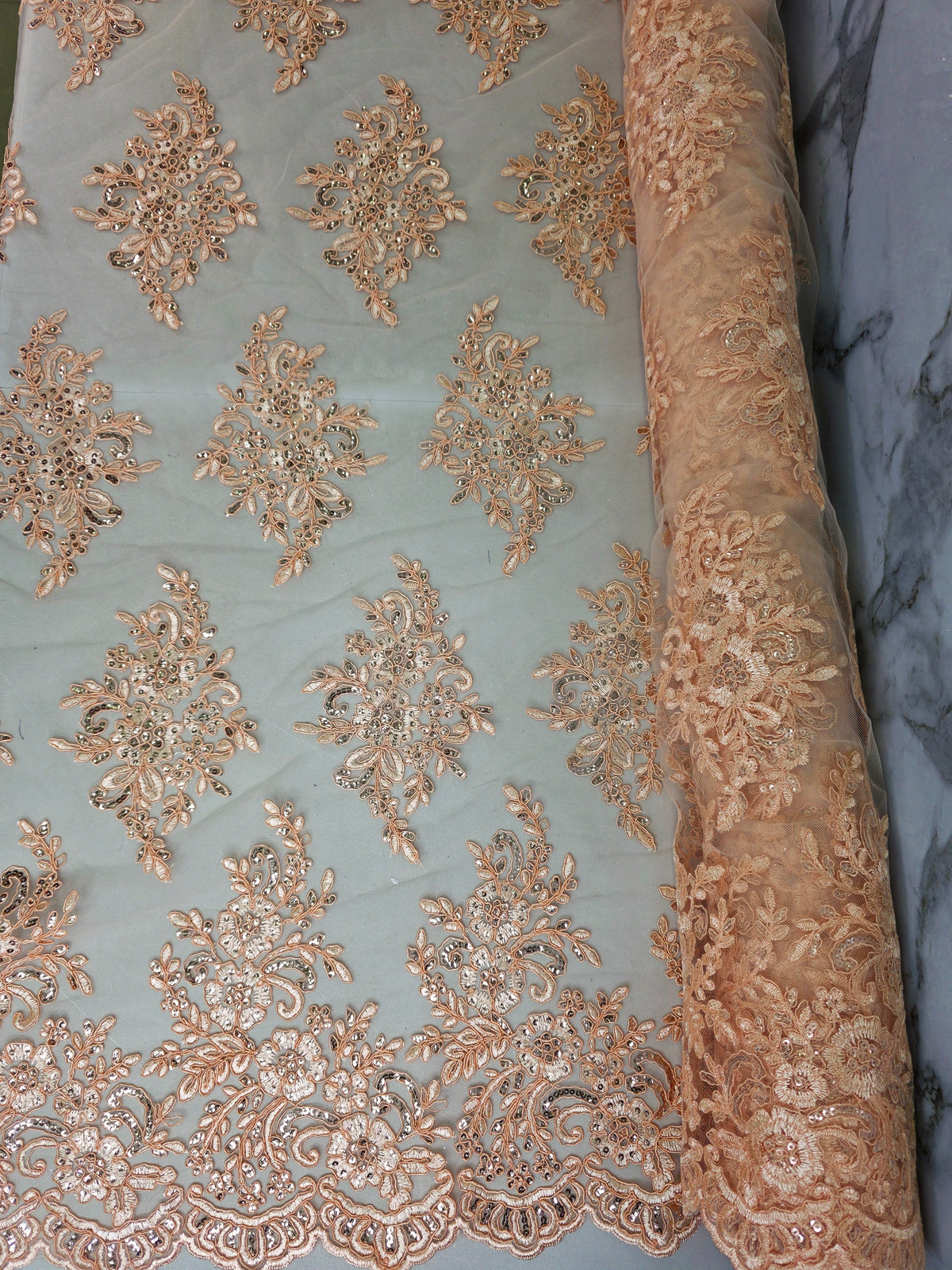 Tul Bordado Con Diseño Floral Con Lentejuela HH039 ideal para vestidos de noche de boda y de XV años – tela por metro Ceremonia Textil