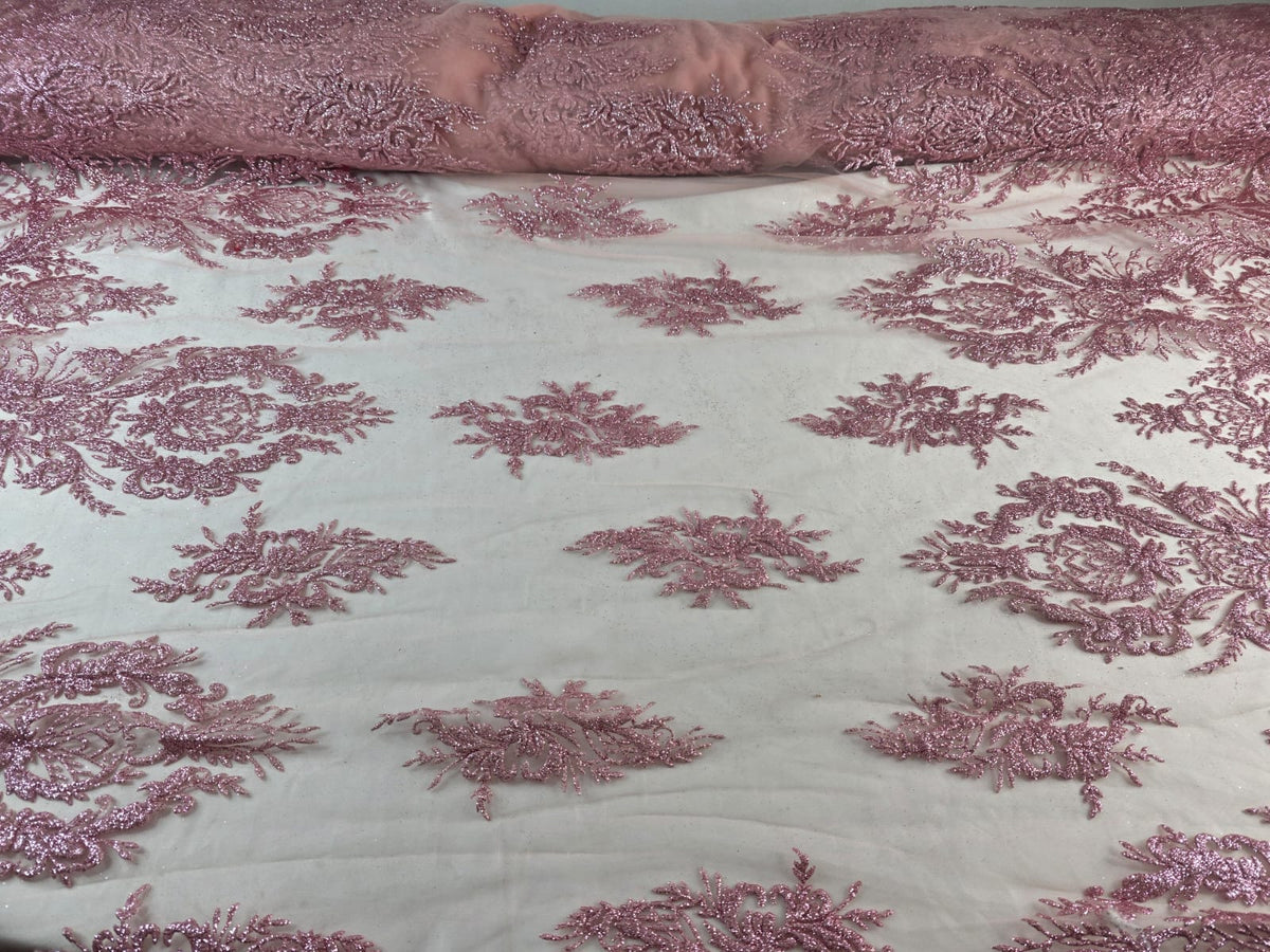 Tul Bordado Con Diseño En Acabado Glitter HH169 ideal para vestidos de noche de boda y de XV años – tela por metro Ceremonia Textil