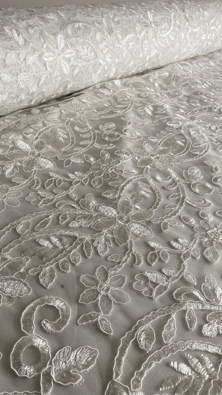 Tul Bordado Con Diseño Floral Con Lentejuela HH193 ideal para vestidos de noche de boda y de XV años – tela por metro Ceremonia Textil