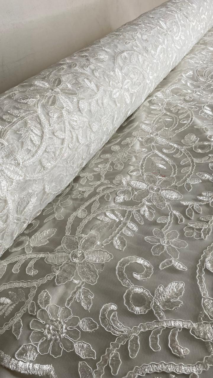 Tul Bordado Con Diseño Floral Con Lentejuela HH193 ideal para vestidos de noche de boda y de XV años – tela por metro Ceremonia Textil