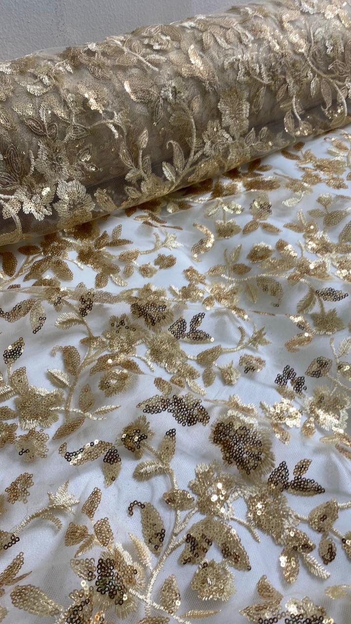 Tul Bordado Diseño Floral Con Lentejuela HH195 ideal para vestidos de noche de boda y de XV años – tela por metro Ceremonia Textil