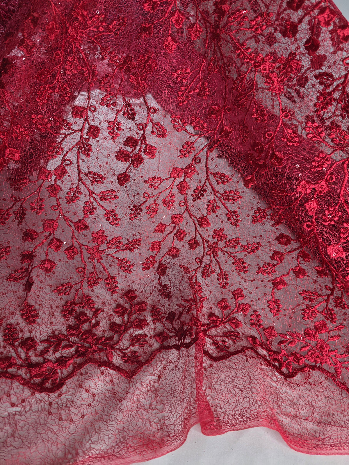 Tul Bordado Con Diseño Floral y Ramas Con Aplicaciones de Lentejuela HH201 ideal para vestidos de noche de boda y de XV años – tela por metro Ceremonia Textil