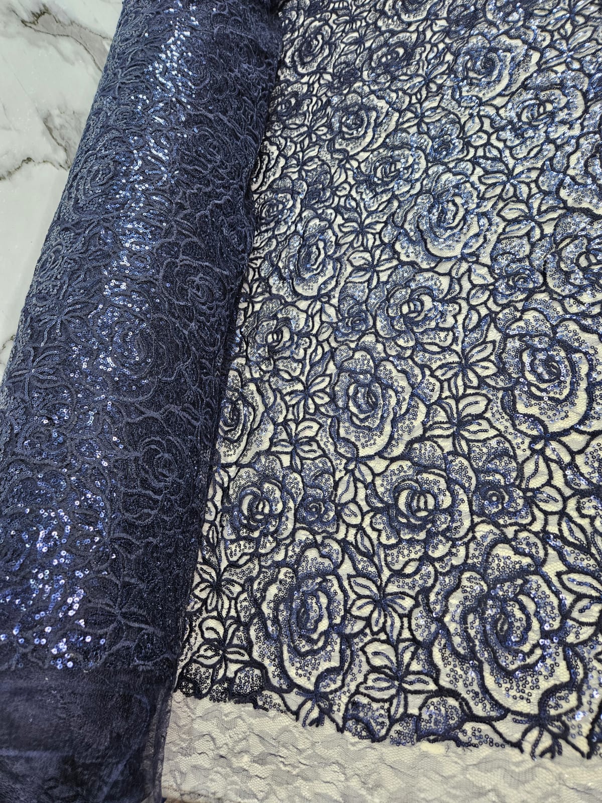 Tul Bordado Diseño Floral Con Lentejuela HH218 ideal para vestidos de noche de boda y de XV años – tela por metro Ceremonia Textil