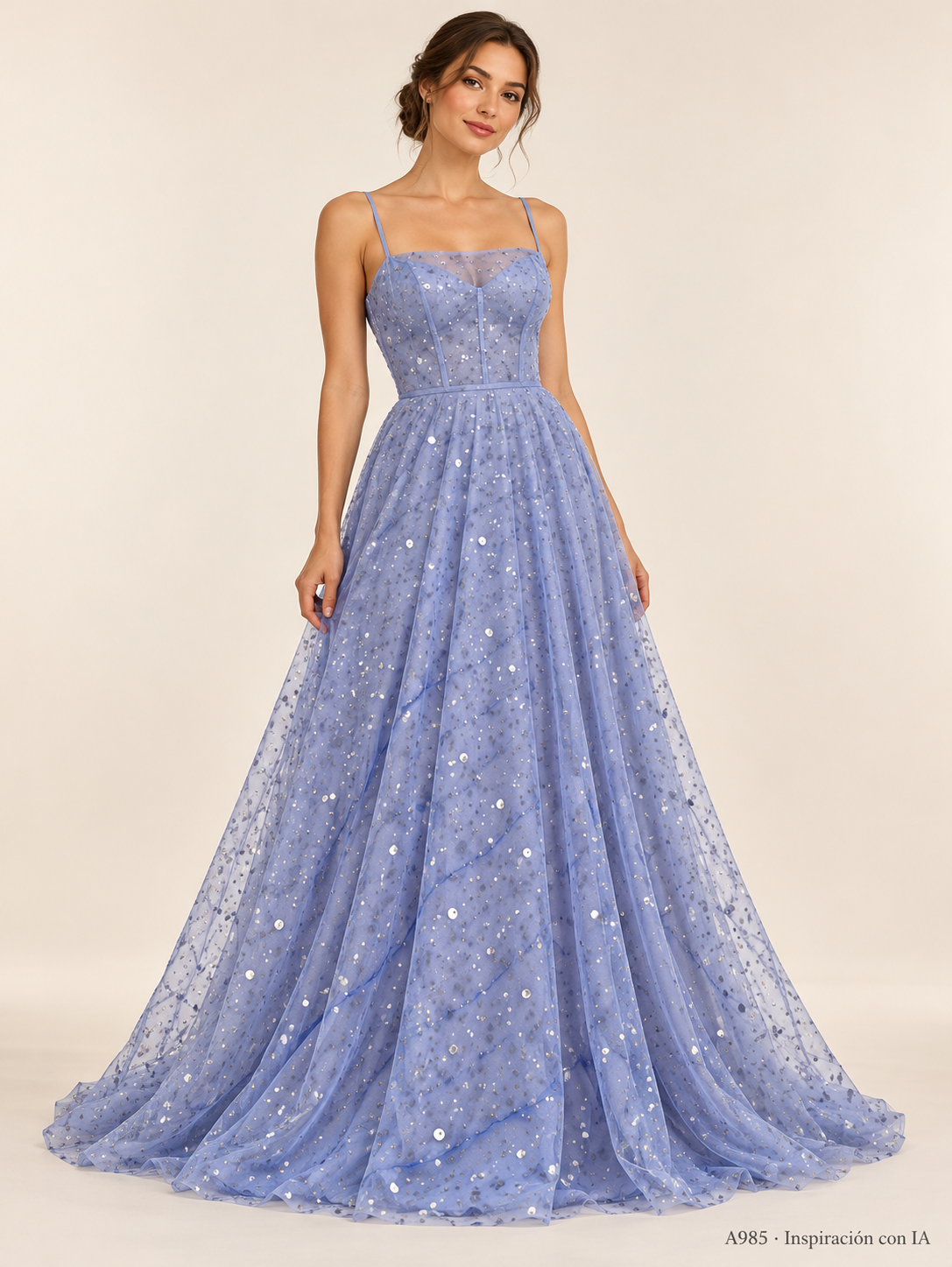 Vestido de inspiración con IA basado en esta tela. Se vende tela por metro.