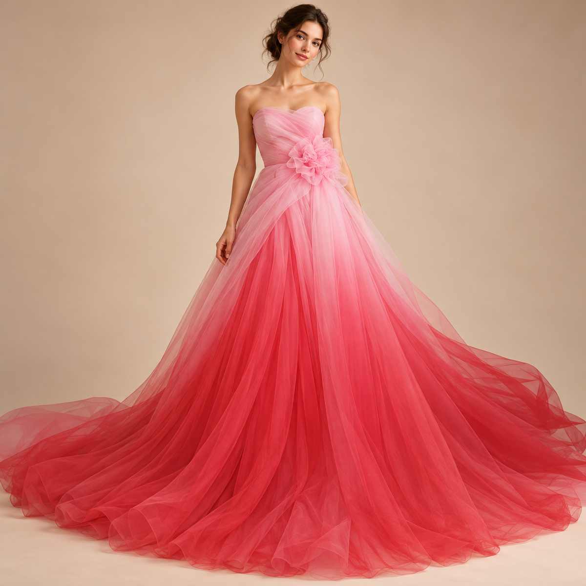 A625 fresa rosa · Inspiración de vestido generada con IA. Se vende tela por metro.