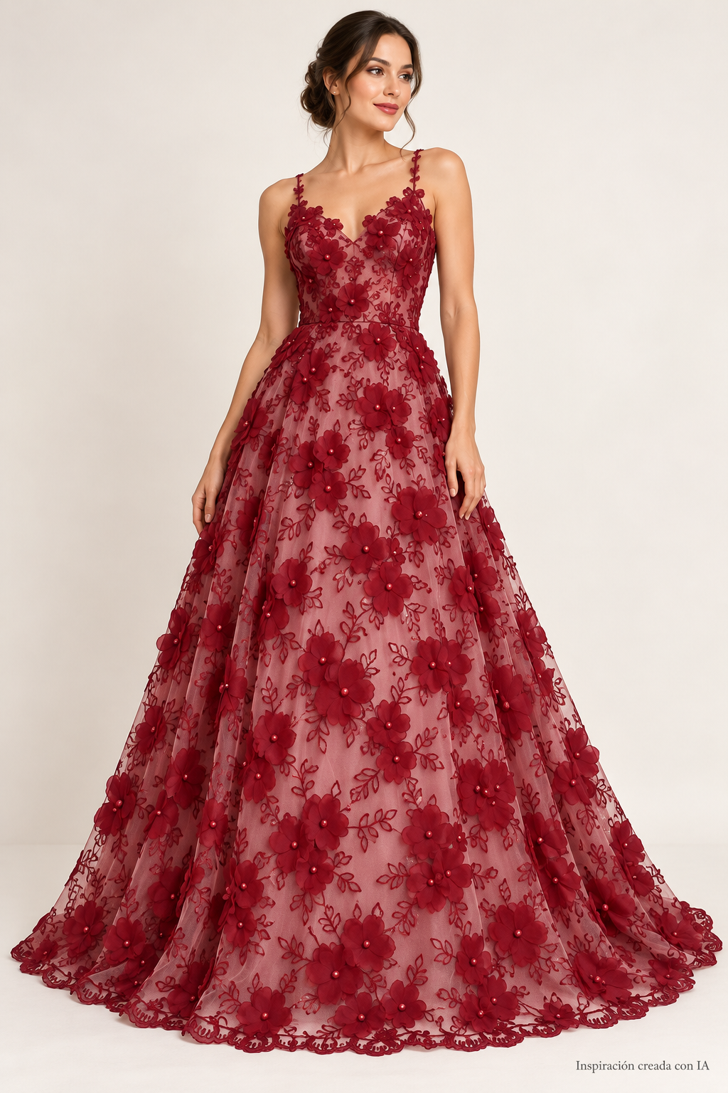Inspiración creada con IA: vestido con tela A727 vino