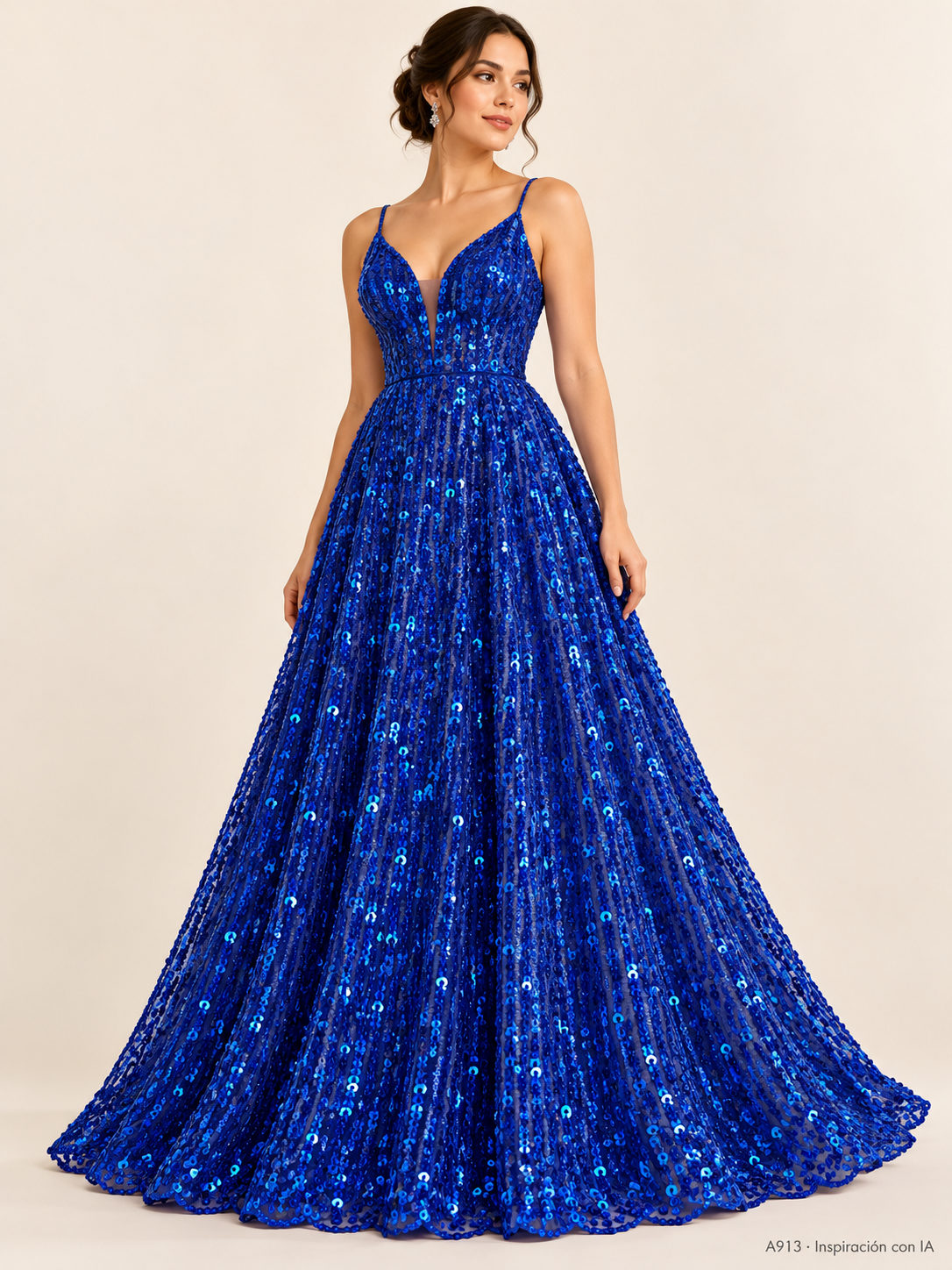 A913 · Inspiración con IA · 7739637563470. Vestido ilustrativo basado en esta tela. Se vende tela por metro.