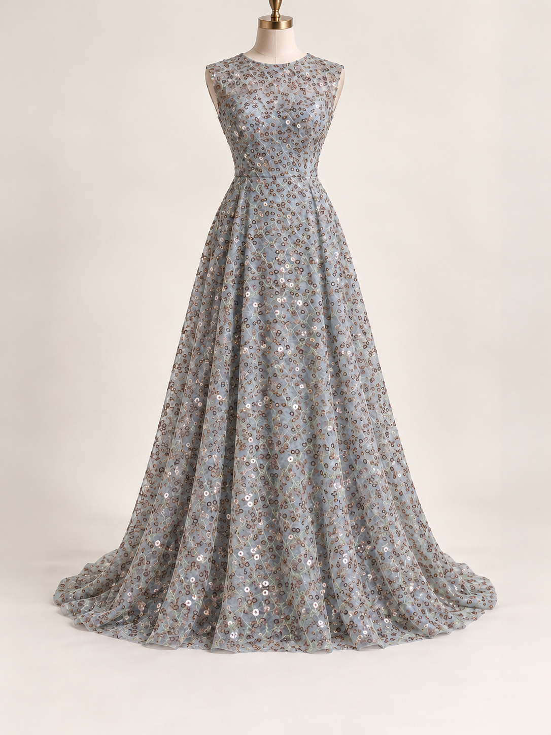 Vestido ilustrativo generado con IA — Tul bordado color oro A830, ideal para vestidos de noche de boda y de XV años — oro