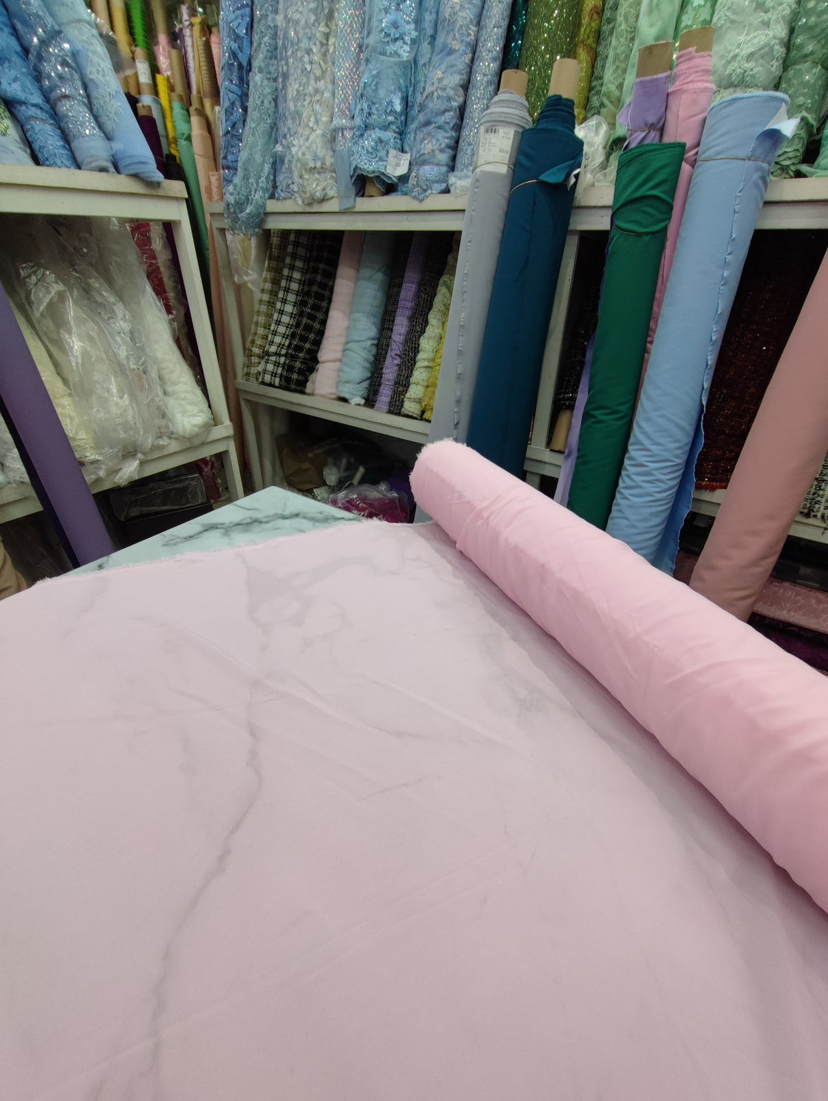 HH10 Rosa pastel: fotografía real de la tela. Ceremonia Textil. Se vende tela por metro.