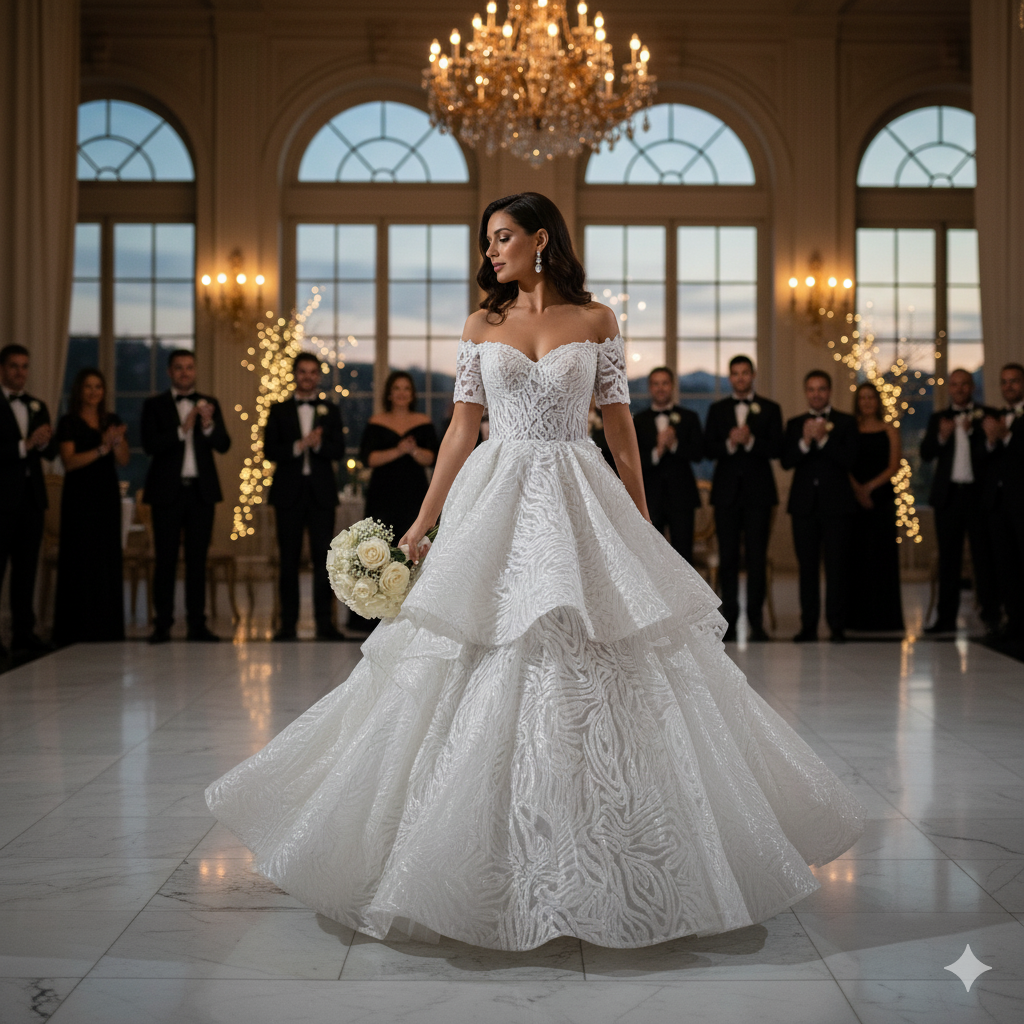 Tul bordado A154, ideal para vestidos de noche de boda y de XV años – tela por metro Ceremonia Textil