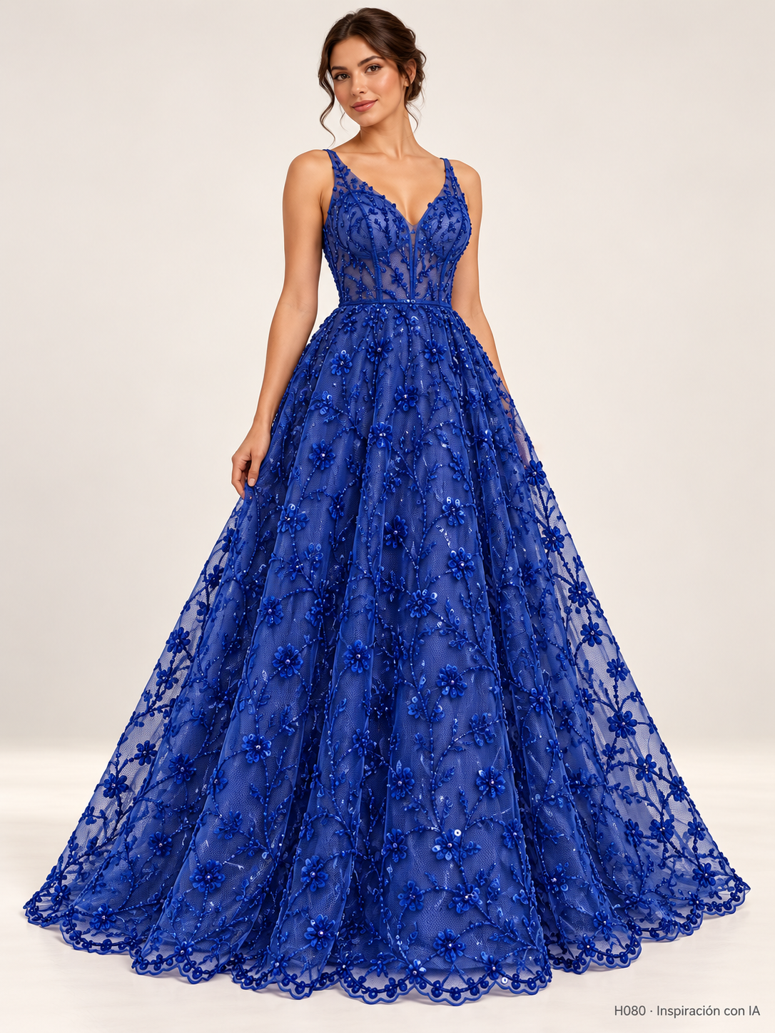 H080 · Inspiración con IA · 7741596074062. Vestido ilustrativo basado en esta tela. Se vende tela por metro.