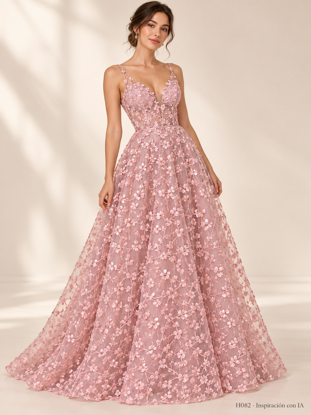 H082 palo de rosa · Inspiración con IA · 7727500918862. Ilustración de vestido basada en la fotografía de esta tela. Se vende tela por metro.