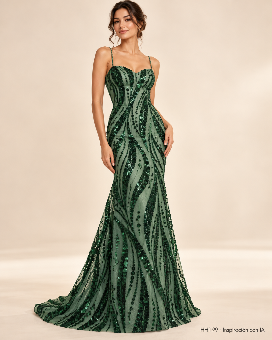 HH199: vestido de inspiración generado con IA basado en la muestra BOTELLA; diseño ilustrativo. Se vende tela por metro.