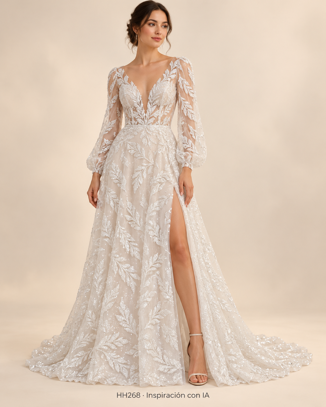 HH268: vestido de inspiración generado con IA basado en la muestra BLANCO; diseño ilustrativo. Se vende tela por metro.