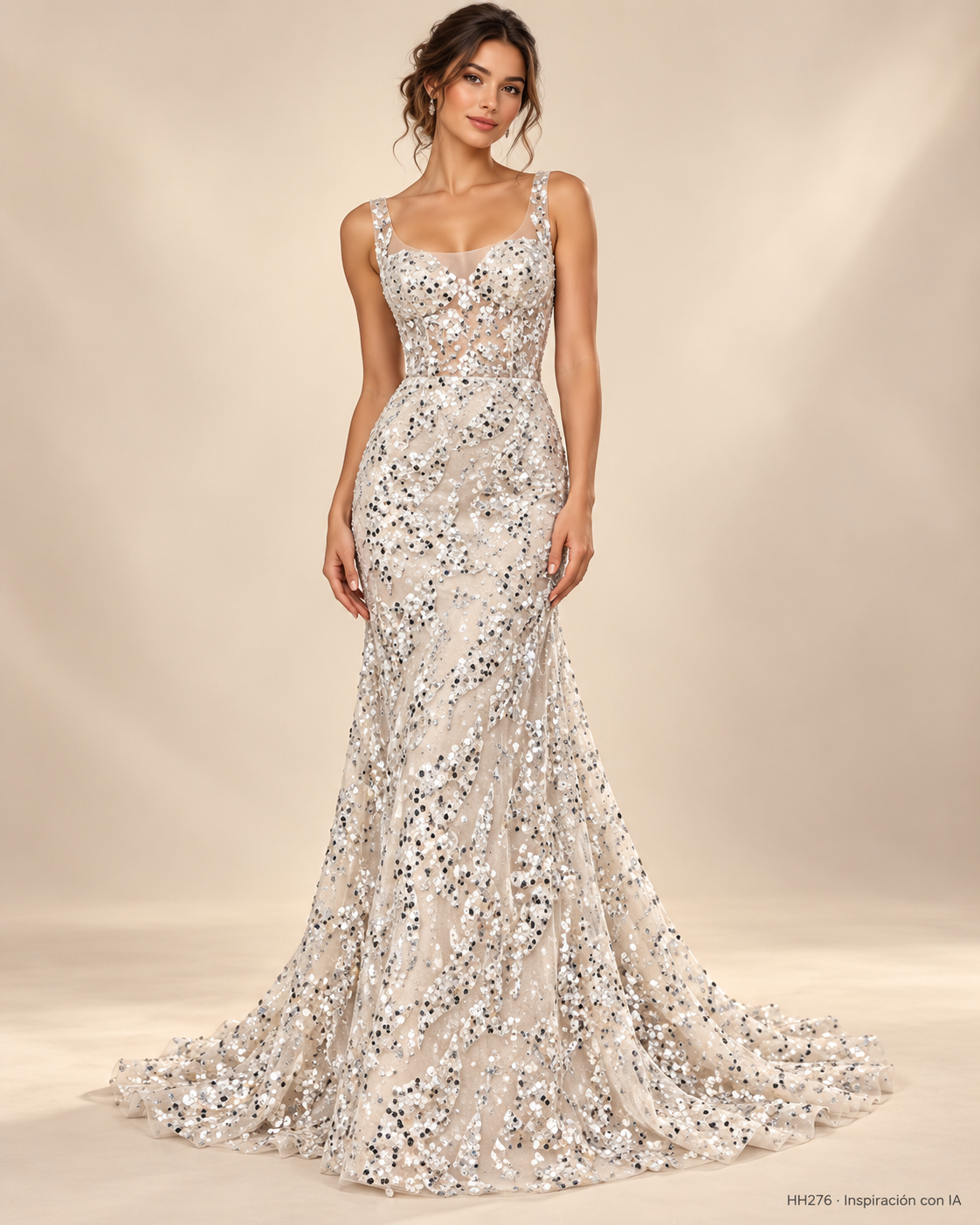 HH276: vestido de inspiración generado con IA basado en la muestra BLANCO; diseño ilustrativo. Se vende tela por metro.