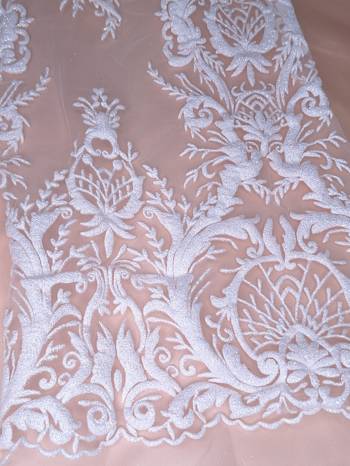 Tul bordado color blanco H169, ideal para vestidos de noche de boda y de XV años – tela por metro Ceremonia Textil