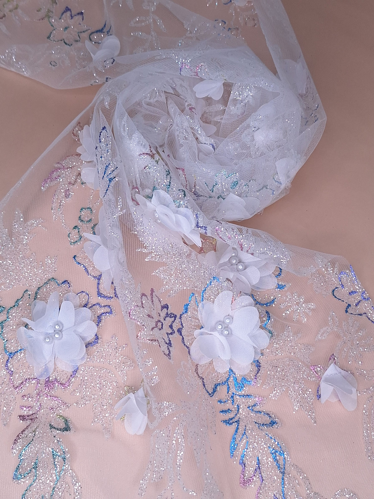 Tul bordado H097, ideal para vestidos de noche de boda y de XV años – tela por metro Ceremonia Textil