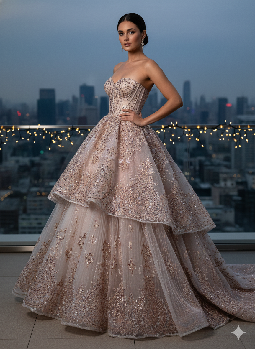 Tul bordado H129, ideal para vestidos de noche de boda y de XV años – tela por metro Ceremonia Textil