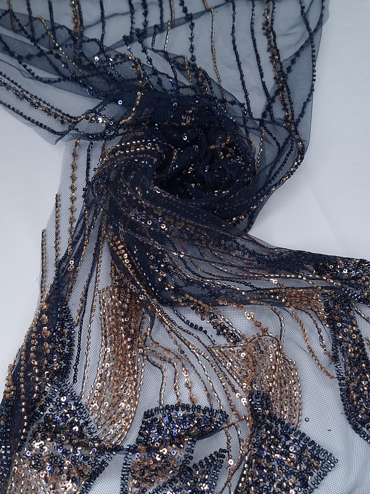 Tul Bordado Con Lentejuela Y Chaquira H170 ideal para vestidos de noche de boda y de XV años – tela por metro Ceremonia Textil