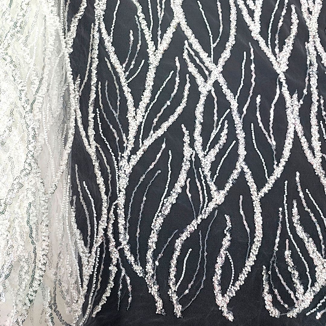Tul bordado color hueso A825, ideal para vestidos de noche de boda y de XV años – tela por metro Ceremonia Textil