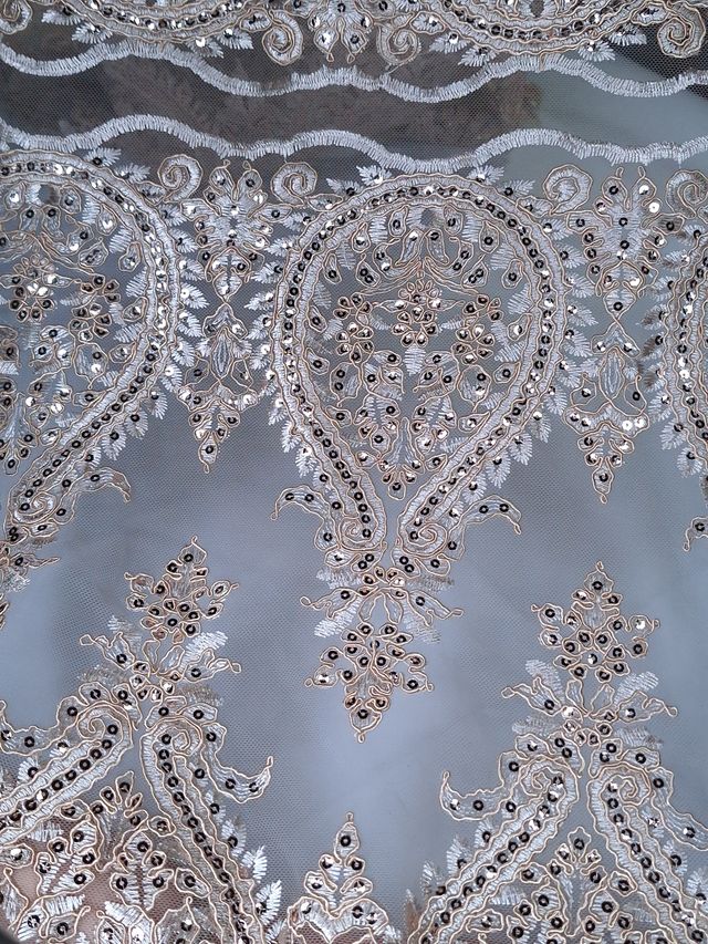 Tul bordado H129, ideal para vestidos de noche de boda y de XV años – tela por metro Ceremonia Textil