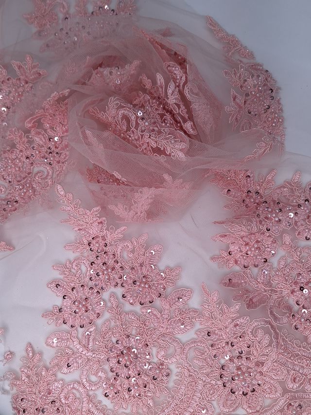 Tul bordado A948, ideal para vestidos de noche de boda y de xv años – tela por metro Ceremonia Textil