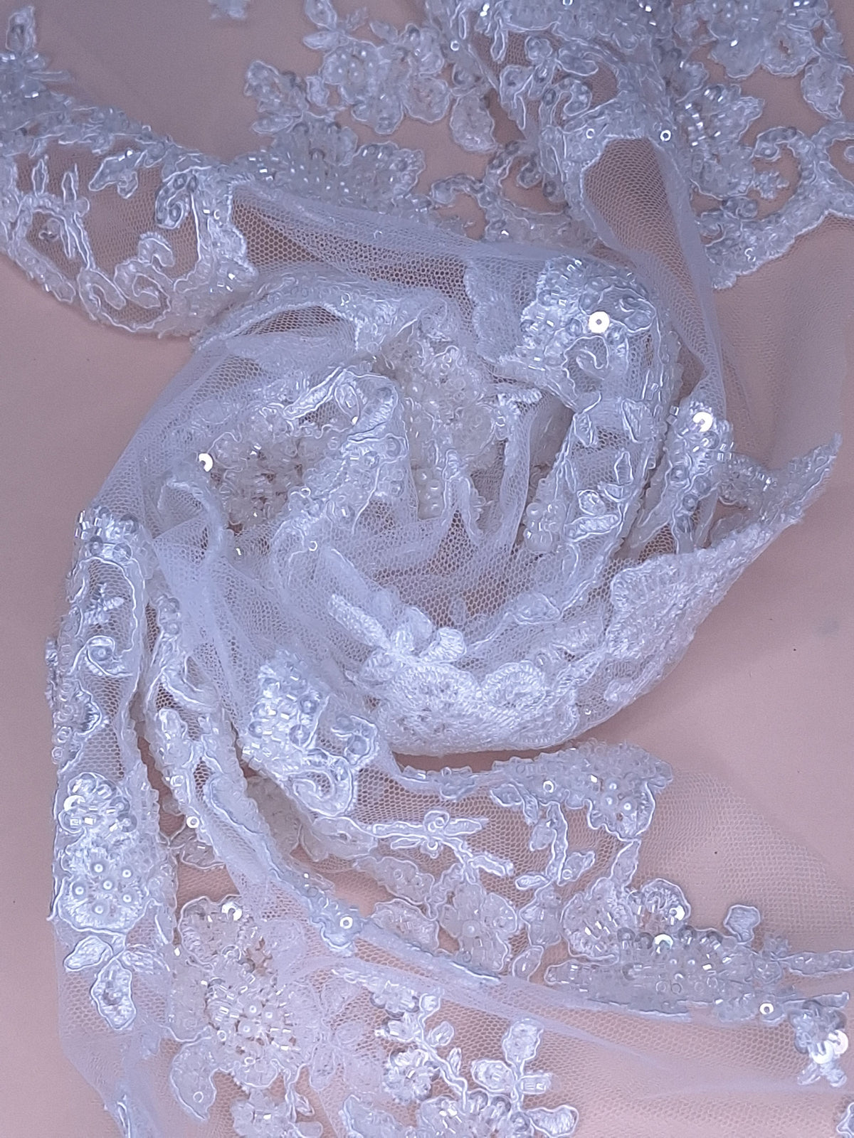Tul bordado color blanco H206, ideal para vestidos de noche de boda y de XV años – tela por metro Ceremonia Textil