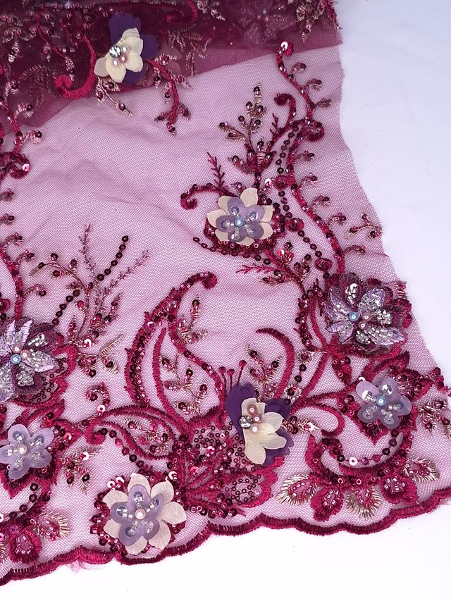 Tul bordado A974, ideal para vestidos de noche de boda y de XV años – tela por metro Ceremonia Textil