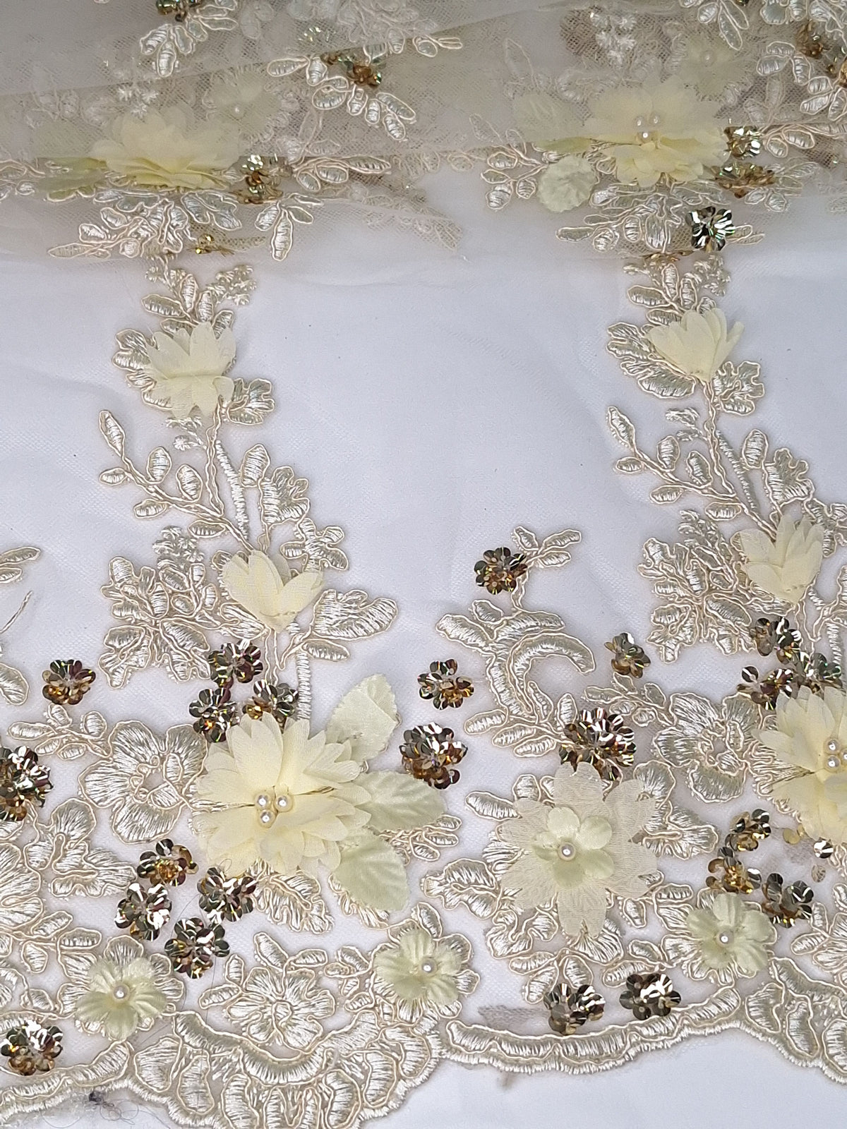 Tul bordado Con Flores 3d, Perla, Lentejuela H134, ideal para vestidos de noche de boda y de XV años – tela por metro Ceremonia Textil