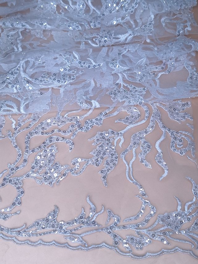 Tul bordado color blanco A946, ideal para vestidos de noche de boda y de XV Años – tela por metro Ceremonia Textil