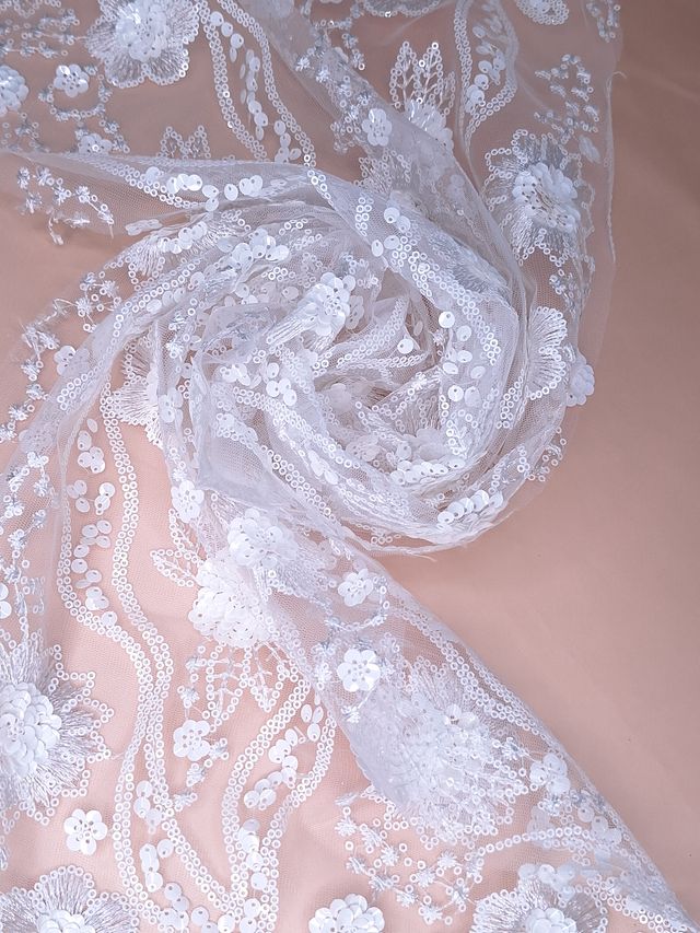 Tul bordado H104, ideal para vestidos de noche de boda y de XV años – tela por metro Ceremonia Textil