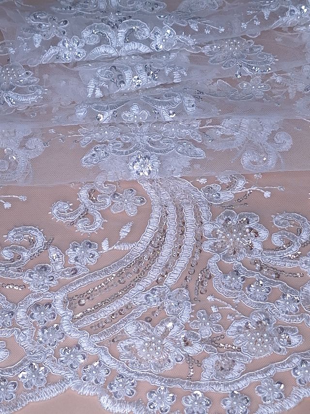 Tul bordado color blanco H156, ideal para vestidos de noche de boda y de XV años – tela por metro Ceremonia Textil