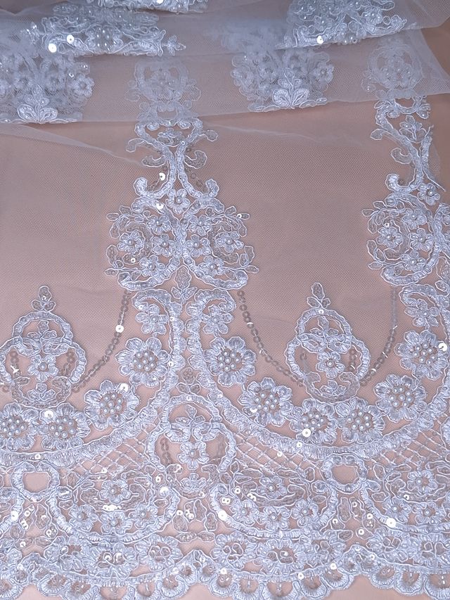 Tul bordado color blanco H018, ideal para vestidos de noche de boda y de XV años – tela por metro Ceremonia Textil