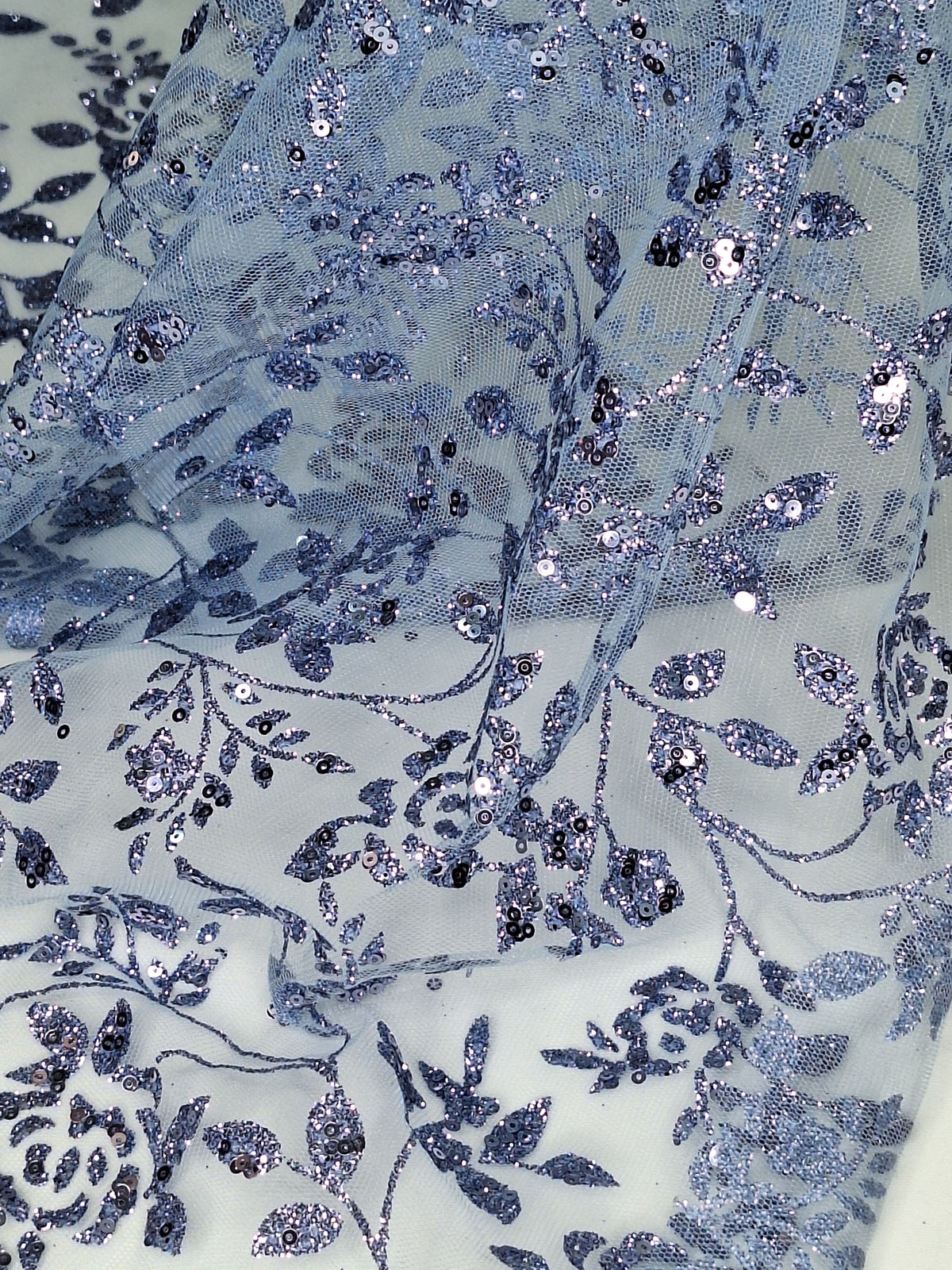 Tul bordado color azul plumbago H037, ideal para vestidos de noche de boda y de xv años – tela por metro Ceremonia Textil