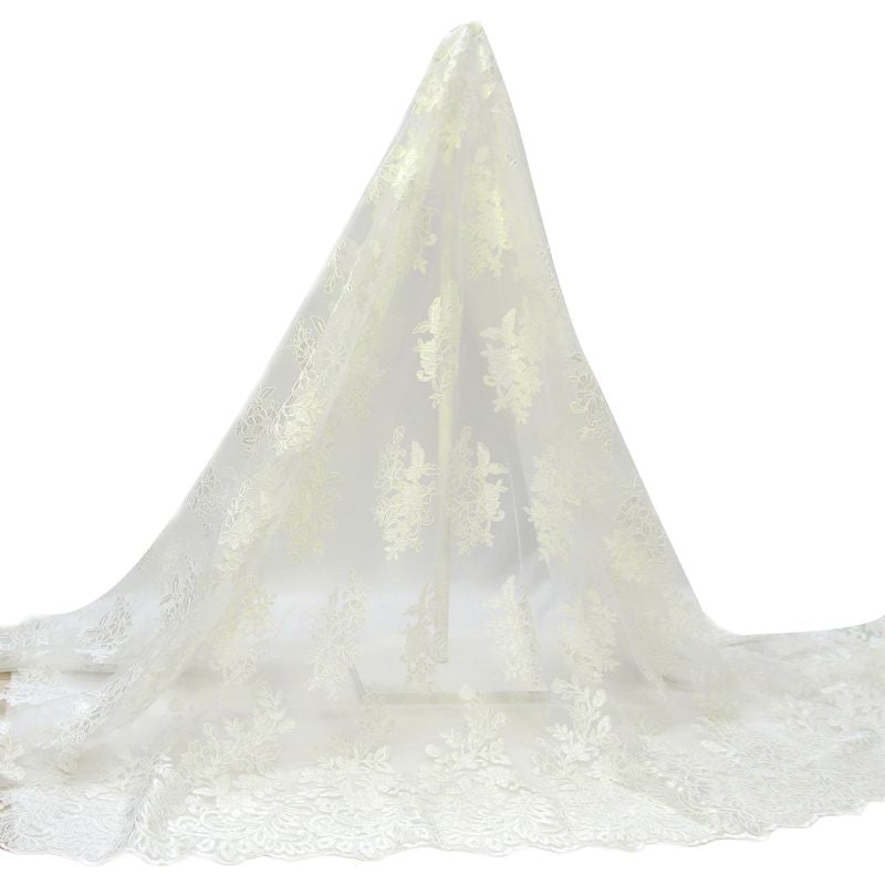 Tul bordado color hueso A652, ideal para vestidos de noche de boda y de XV años – tela por metro Ceremonia Textil