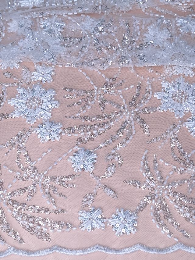 Tul bordado color blanco H101, ideal para vestidos de noche de boda y de XV años – tela por metro Ceremonia Textil