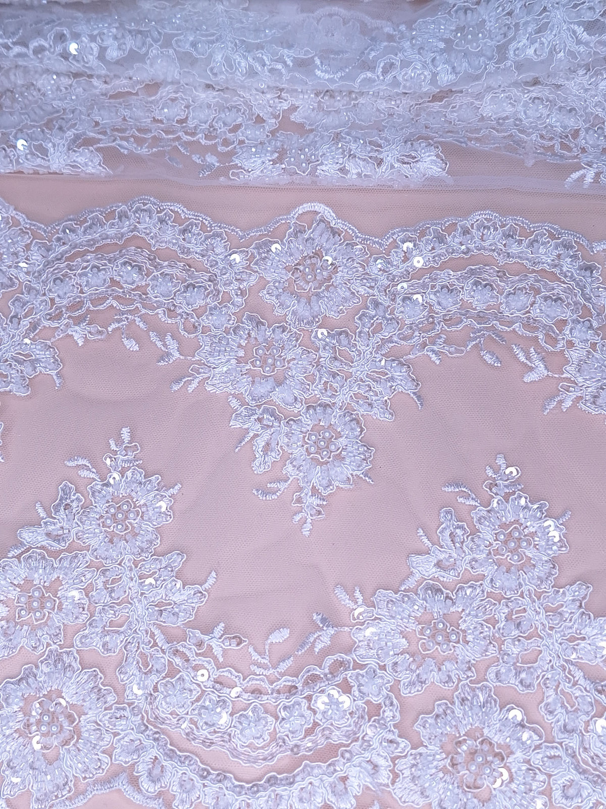 Tul bordado color blanco H203, ideal para vestidos de noche de boda y de XV años – tela por metro Ceremonia Textil