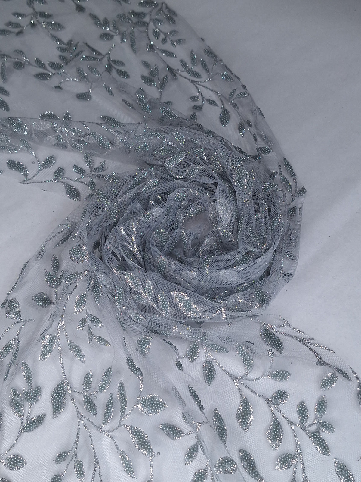 Tul bordado color plata H127, ideal para vestidos de noche de boda y de XV años – tela por metro Ceremonia Textil