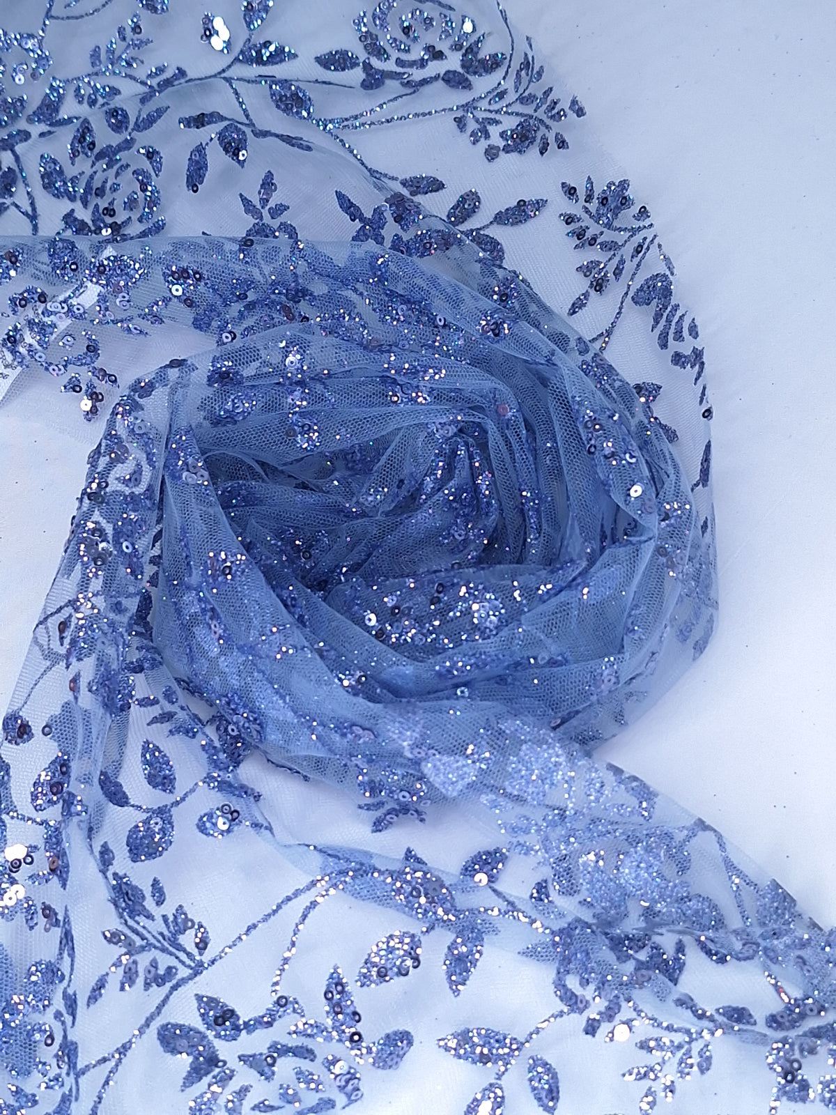 Tul bordado color azul plumbago H037, ideal para vestidos de noche de boda y de xv años – tela por metro Ceremonia Textil