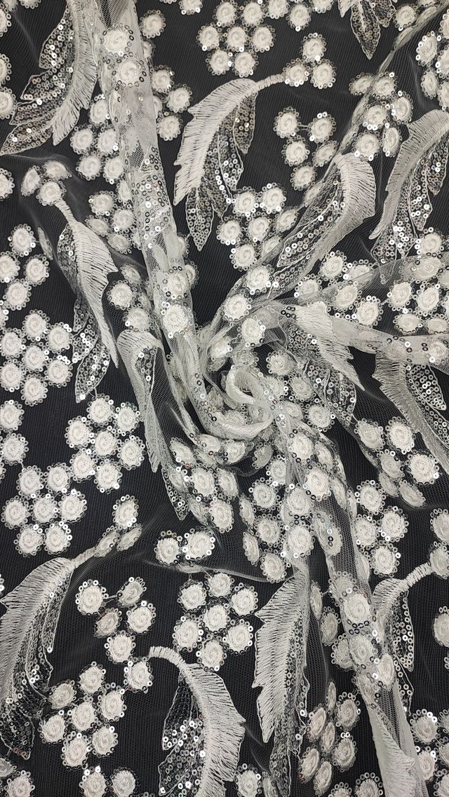 Tul bordado color blanco Plata A791, ideal para vestidos de noche de boda y de XV años – tela por metro Ceremonia Textil