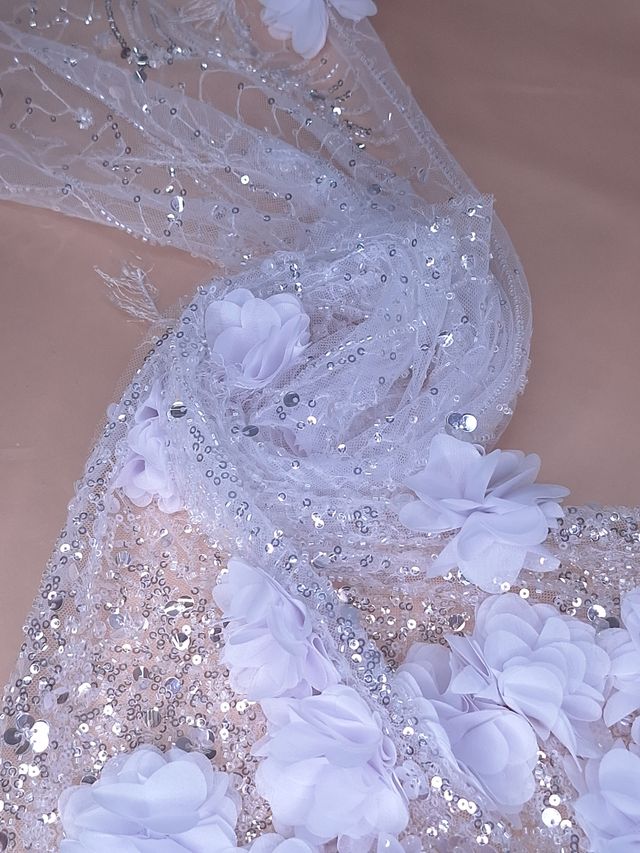 Tul bordado H147, ideal para vestidos de noche de boda y de XV años – tela por metro Ceremonia Textil