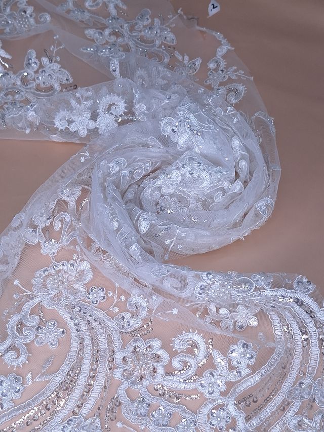 Tul bordado color blanco H156, ideal para vestidos de noche de boda y de XV años – tela por metro Ceremonia Textil