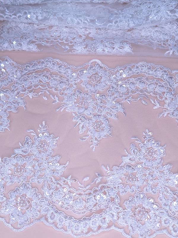 Tul bordado color blanco H203, ideal para vestidos de noche de boda y de XV años – tela por metro Ceremonia Textil