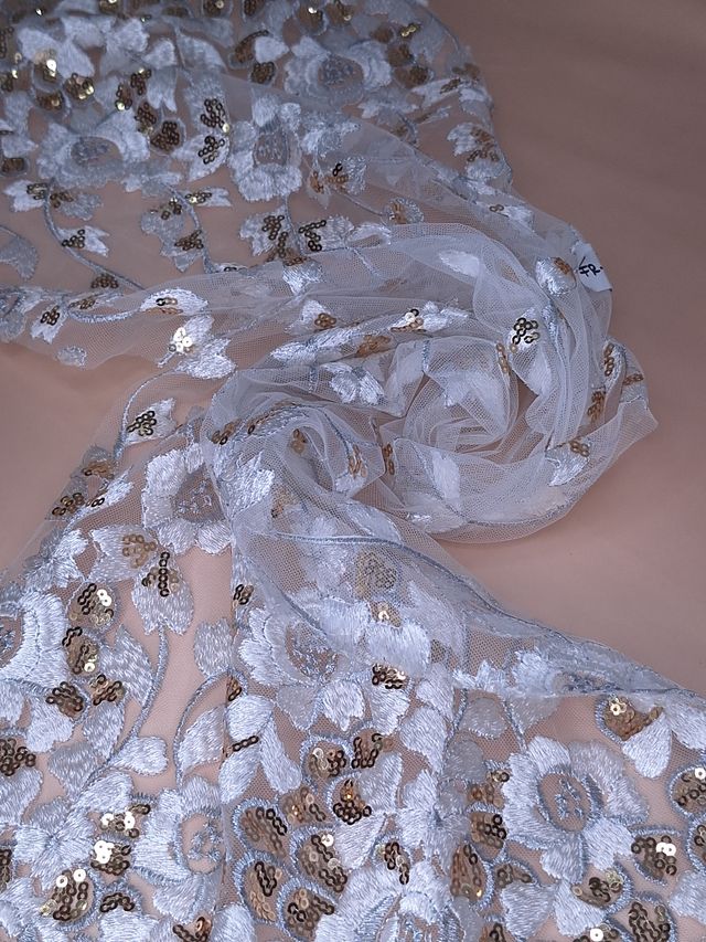 Tul bordado A927, ideal para vestidos de noche de boda y de XV años – tela por metro Ceremonia Textil