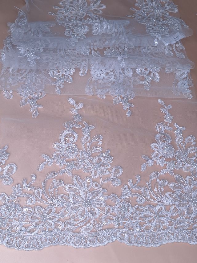 Tul bordado color blanco H017, ideal para vestidos de noche de boda y de XV años – tela por metro Ceremonia Textil