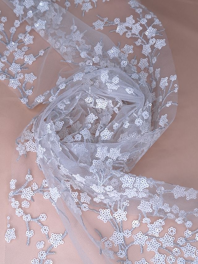 Tul bordado A986, ideal para vestidos de noche de boda y de XV años – tela por metro Ceremonia Textil