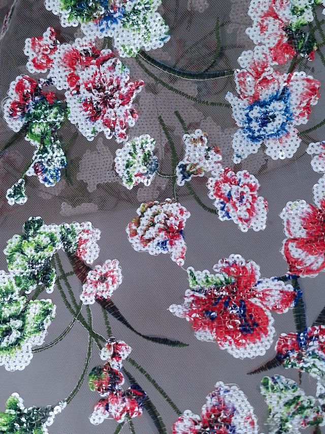 Tul bordado Con Flores de Lentejuela A671, ideal para vestidos de noche de boda y de XV años – tela por metro Ceremonia Textil