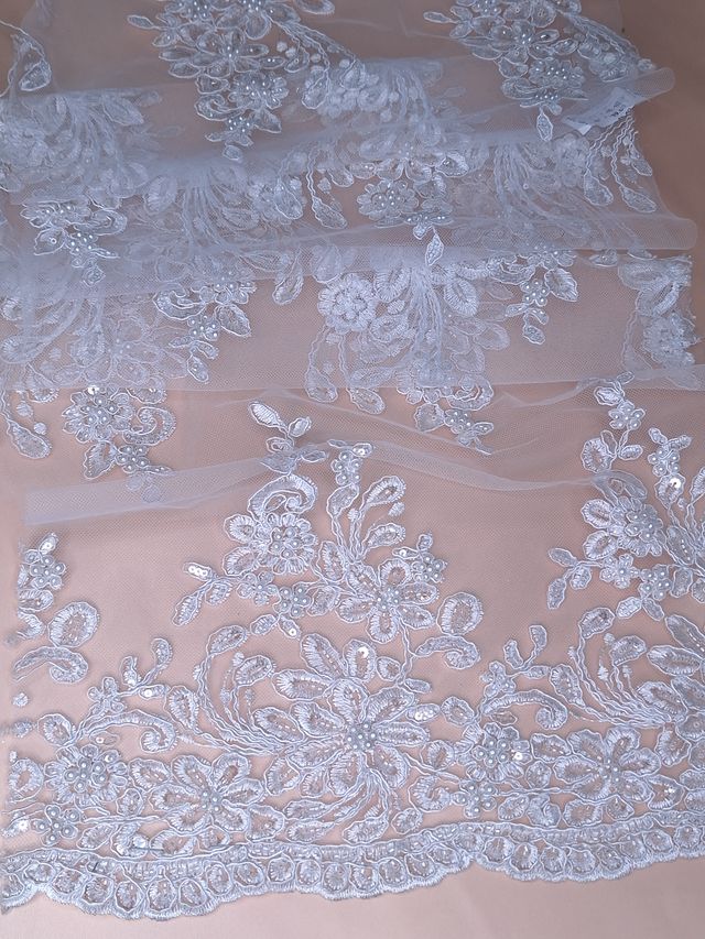 Tul bordado color blanco H017, ideal para vestidos de noche de boda y de XV años – tela por metro Ceremonia Textil