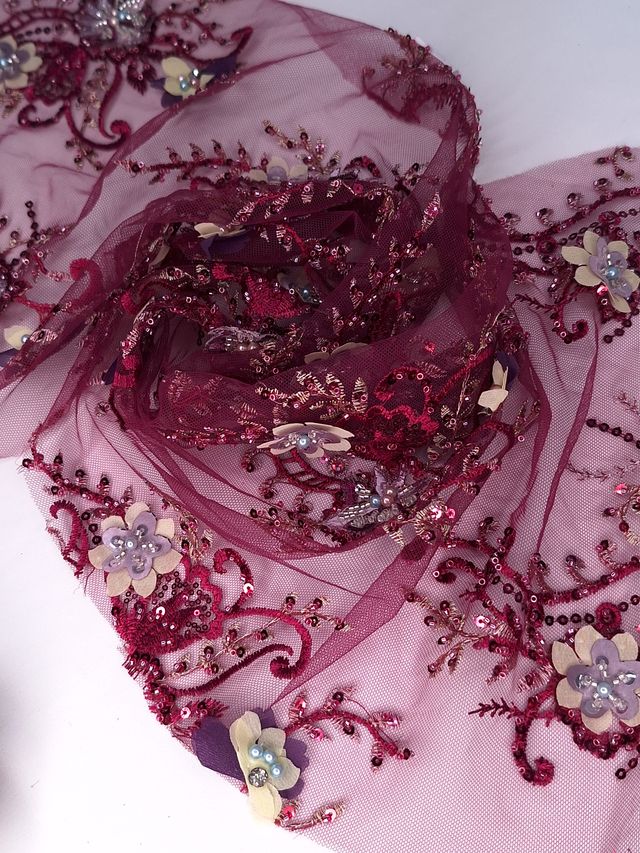 Tul bordado A974, ideal para vestidos de noche de boda y de XV años – tela por metro Ceremonia Textil